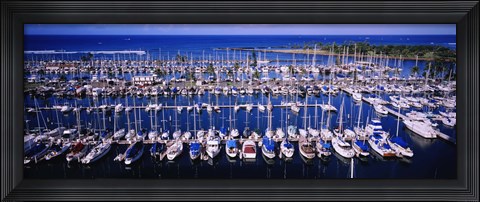 Framed High angle view of boats in a row, Ala Wai, Honolulu, Hawaii Print
