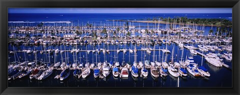 Framed High angle view of boats in a row, Ala Wai, Honolulu, Hawaii Print