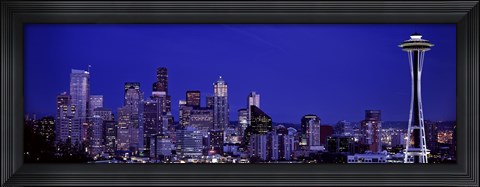Framed Seattle Skyline at Night Print