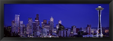 Framed Seattle Skyline at Night Print