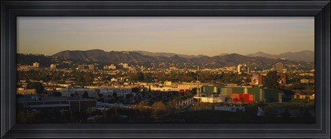 Framed High angle view of a city, San Gabriel Mountains, Hollywood Hills, City of Los Angeles, California, USA Print