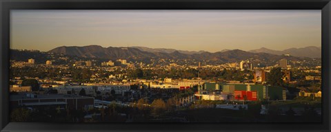 Framed High angle view of a city, San Gabriel Mountains, Hollywood Hills, City of Los Angeles, California, USA Print