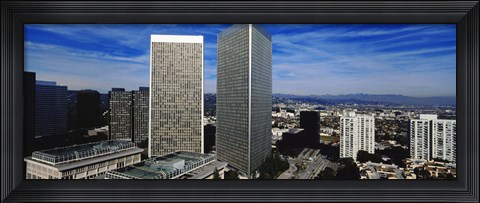 Framed High angle view of a city, San Gabriel Mountains, Hollywood Hills, Century City, City of Los Angeles, California, USA Print