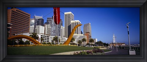 Framed Low angle view of a sculpture in front of buildings, San Francisco, California, USA Print