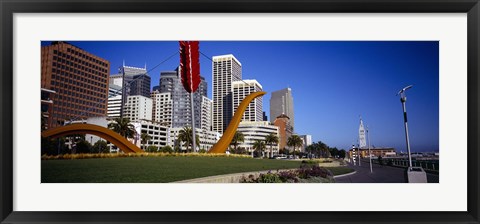 Framed Low angle view of a sculpture in front of buildings, San Francisco, California, USA Print