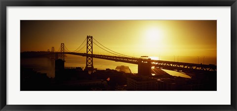 Framed High angle view of a suspension bridge at sunset, Bay Bridge, San Francisco, California, USA Print