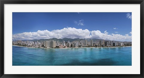 Framed Buildings at the Honolulu, Oahu, Hawaii Waterfront Print