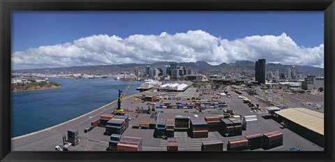 Framed Cargo containers at a harbor, Honolulu, Oahu, Hawaii, USA 2007 Print