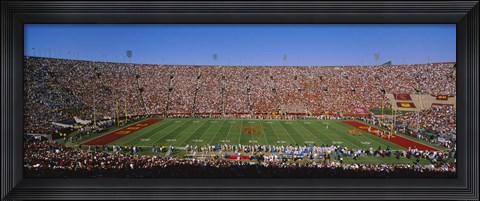 Framed High angle view of a football stadium full of spectators, Los Angeles Memorial Coliseum, City of Los Angeles, California, USA Print