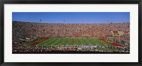 Framed High angle view of a football stadium full of spectators, Los Angeles Memorial Coliseum, City of Los Angeles, California, USA Print