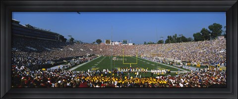 Framed High angle view of a football stadium full of spectators, The Rose Bowl, Pasadena, City of Los Angeles, California, USA Print