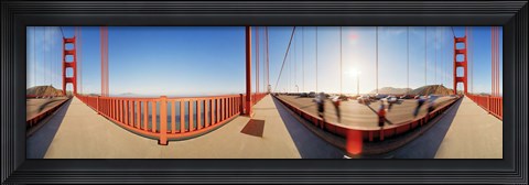 Framed Group of people on a suspension bridge, Golden Gate Bridge, San Francisco, California, USA Print