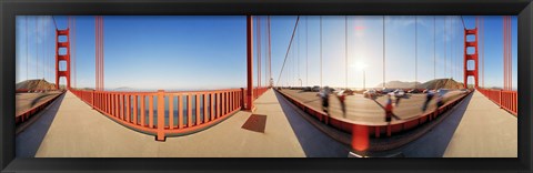 Framed Group of people on a suspension bridge, Golden Gate Bridge, San Francisco, California, USA Print