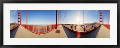 Framed Group of people on a suspension bridge, Golden Gate Bridge, San Francisco, California, USA Print