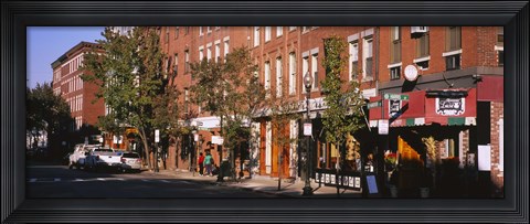 Framed Stores along a street, North End, Boston, Massachusetts, USA Print