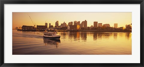 Framed Ferry moving in the sea, Boston Harbor, Boston, Massachusetts, USA Print