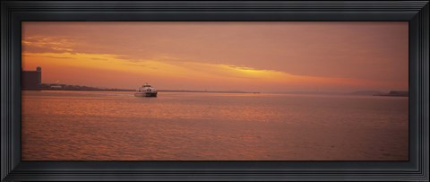Framed Ferry moving in the sea at sunrise, Boston, Massachusetts, USA Print