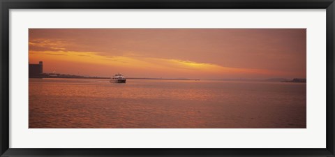 Framed Ferry moving in the sea at sunrise, Boston, Massachusetts, USA Print