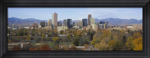Framed Skyscrapers in a city with mountains in the background, Denver, Colorado Print
