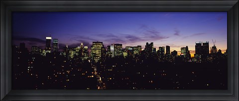 Framed Skyscrapers in a city lit up at night, Manhattan, New York City, New York State, USA Print