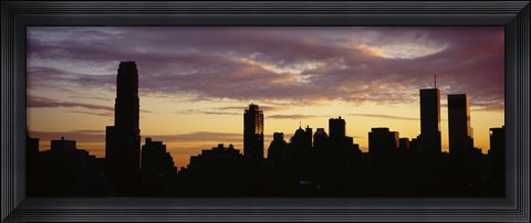 Framed Silhouette of skyscrapers at sunset, Manhattan, New York City, New York State, USA Print
