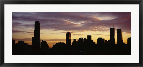 Framed Silhouette of skyscrapers at sunset, Manhattan, New York City, New York State, USA Print