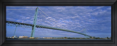 Framed Low angle view of a suspension bridge over the river, Ambassador Bridge, Detroit River, Detroit, Michigan, USA Print