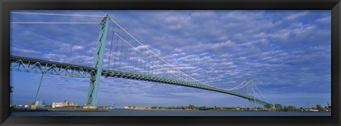 Framed Low angle view of a suspension bridge over the river, Ambassador Bridge, Detroit River, Detroit, Michigan, USA Print