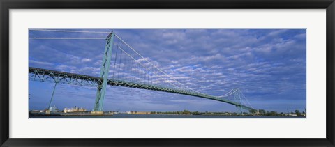 Framed Low angle view of a suspension bridge over the river, Ambassador Bridge, Detroit River, Detroit, Michigan, USA Print