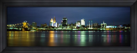 Framed Ohio River Skyline at Night Print