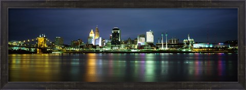 Framed Ohio River Skyline at Night Print