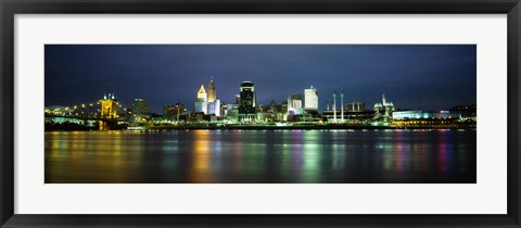 Framed Ohio River Skyline at Night Print