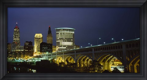 Framed Detroit Avenue Bridge and City Lights Print
