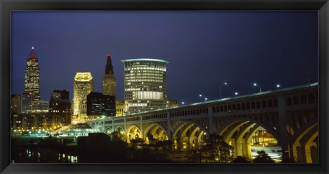 Framed Detroit Avenue Bridge and City Lights Print