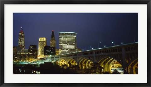 Framed Detroit Avenue Bridge and City Lights Print