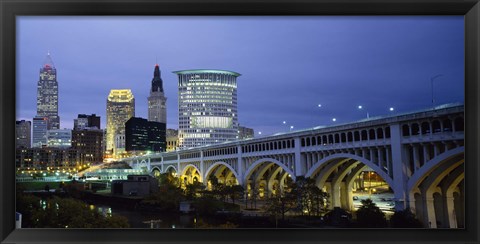 Framed Detroit Avenue Bridge at Dusk Print