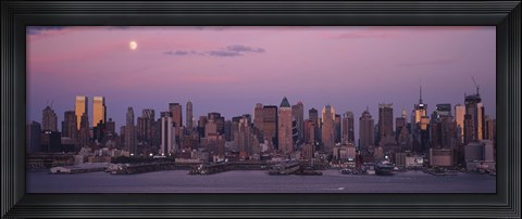 Framed New York with Purple night Sky and Moon Print