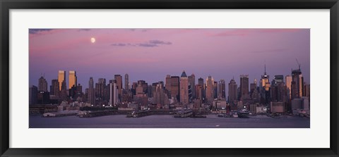 Framed New York with Purple night Sky and Moon Print