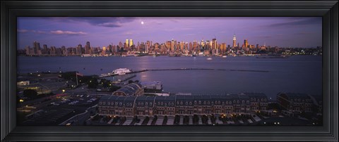 Framed Glowing Moon over New York Skyline Print