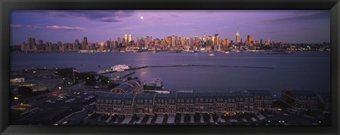 Framed Glowing Moon over New York Skyline Print