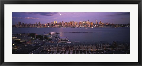 Framed Glowing Moon over New York Skyline Print