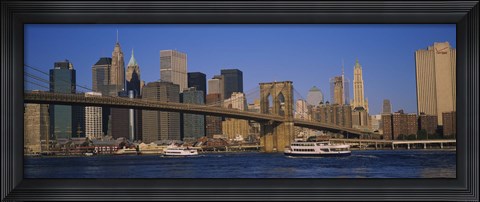 Framed Suspension bridge with skyscrapers in the background, Brooklyn Bridge, East River, Manhattan, New York City Print