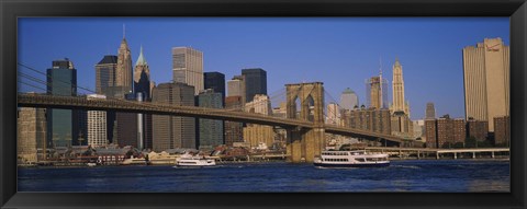 Framed Suspension bridge with skyscrapers in the background, Brooklyn Bridge, East River, Manhattan, New York City Print