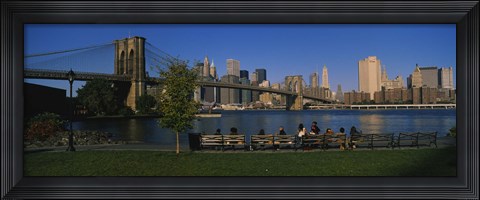 Framed Brooklyn Bridge with skyscrapers in the background, East River, Manhattan, New York City Print