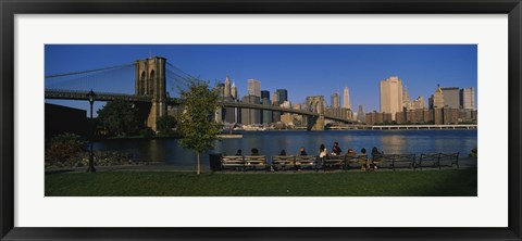 Framed Brooklyn Bridge with skyscrapers in the background, East River, Manhattan, New York City Print