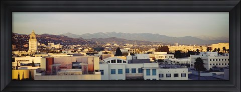 Framed High angle view of a cityscape, San Gabriel Mountains, Hollywood Hills, Hollywood, City of Los Angeles, California Print