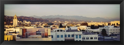 Framed High angle view of a cityscape, San Gabriel Mountains, Hollywood Hills, Hollywood, City of Los Angeles, California Print