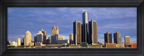 Framed Skyscrapers at the waterfront, Detroit, Michigan Print