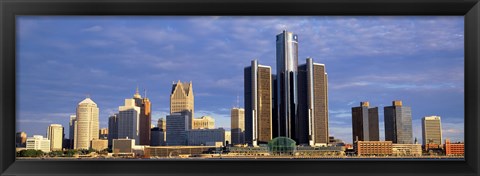 Framed Skyscrapers at the waterfront, Detroit, Michigan Print