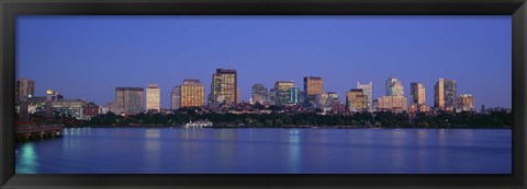 Framed Buildings at the waterfront lit up at night, Boston, Massachusetts, USA Print